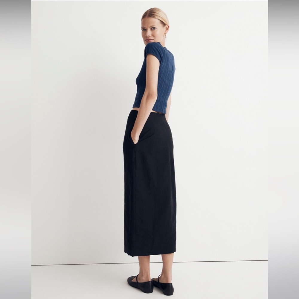 NWOT Madewell Linen-Cotton Blend Wrap Midi Skirt - Size 0 - Black - Picture 2 of 8